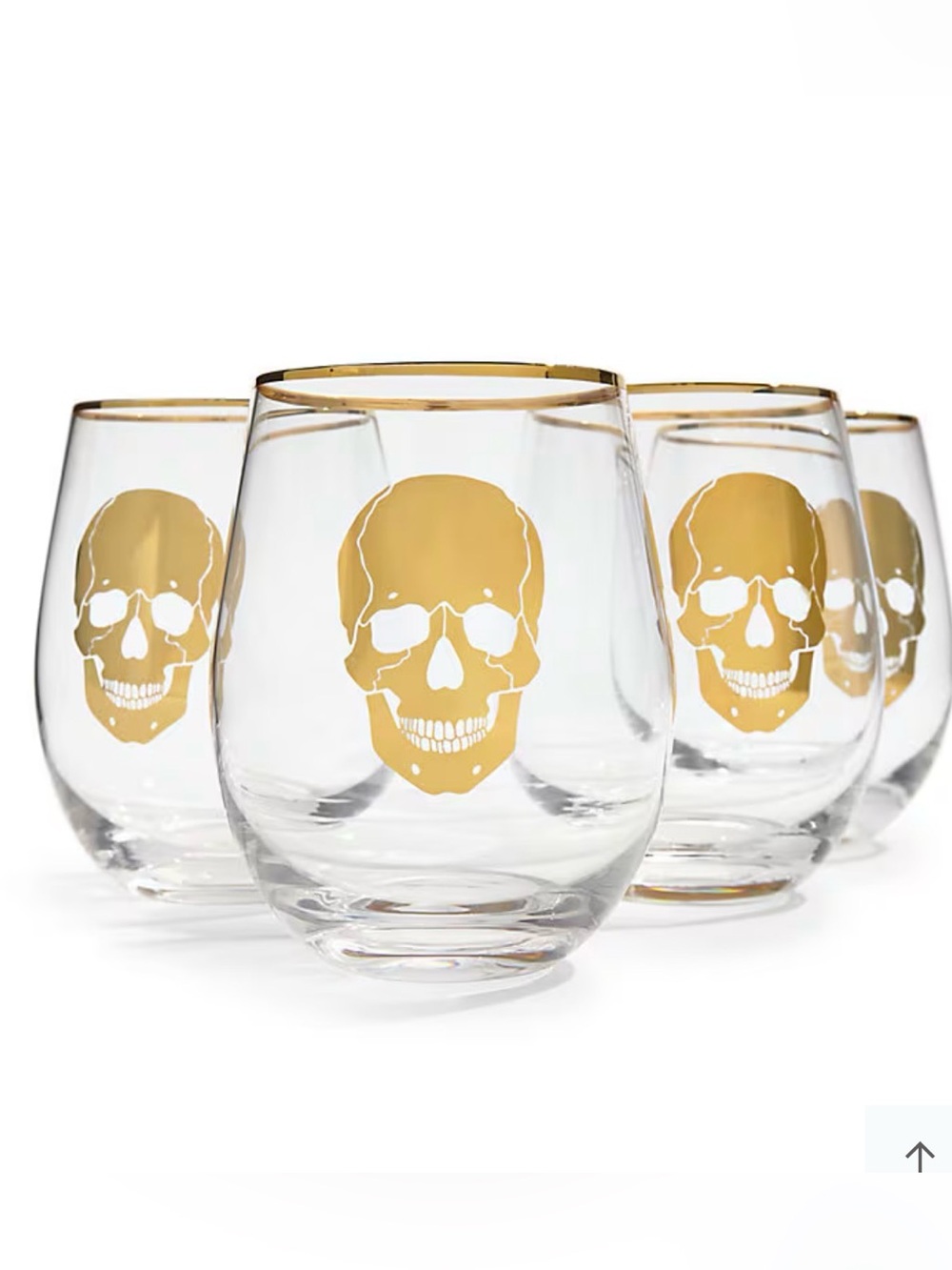 Grandin Road Gold Skull Halloween Stemless Wine Glasses, Set Of Four